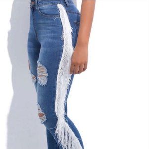 AP Blue by Aphrodite Jeans Distressed with White Fringe Juniors Size 15